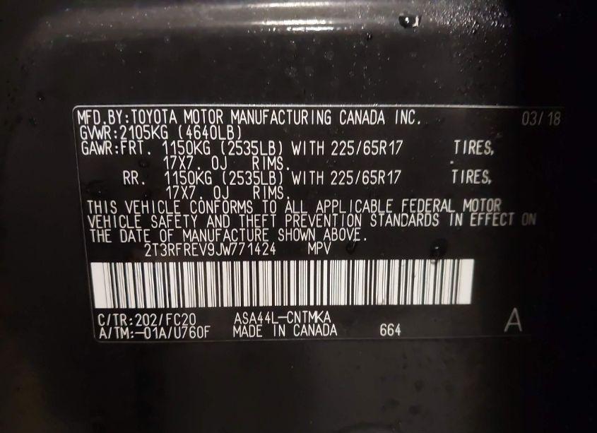 Photo 9 of 2018 Toyota Rav4 ADVENTURE/XLE (VIN 2T3RFREV9JW771424)