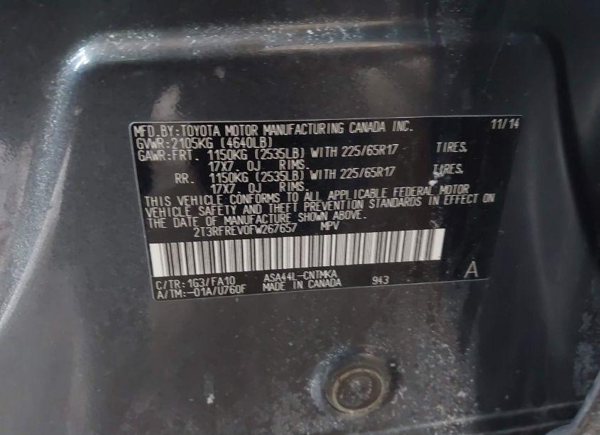 Photo 9 of 2015 Toyota Rav4 XLE (VIN 2T3RFREVOFW267657)