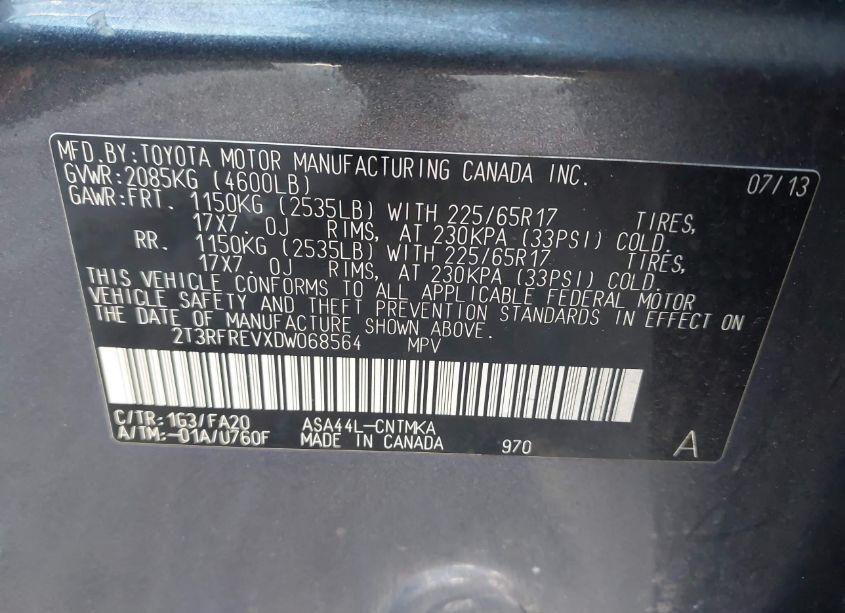 Photo 9 of 2013 Toyota Rav4 XLE (VIN 2T3RFREVXDW068564)