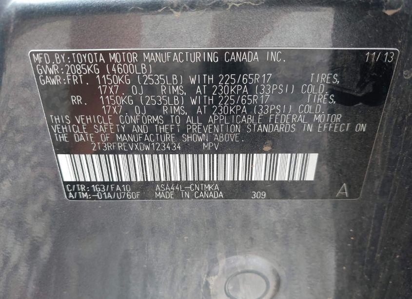 Photo 9 of 2013 Toyota Rav4 XLE (VIN 2T3RFREVXDW123434)