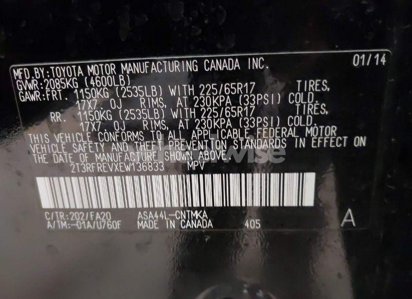 Photo 9 of 2014 Toyota Rav4 XLE (VIN 2T3RFREVXEW136833)