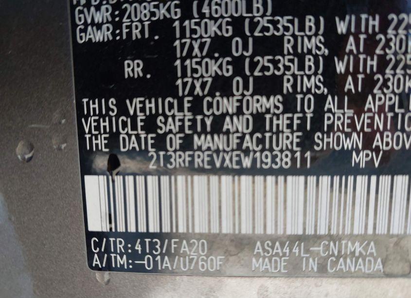 Photo 9 of 2014 Toyota Rav4 XLE (VIN 2T3RFREVXEW193811)