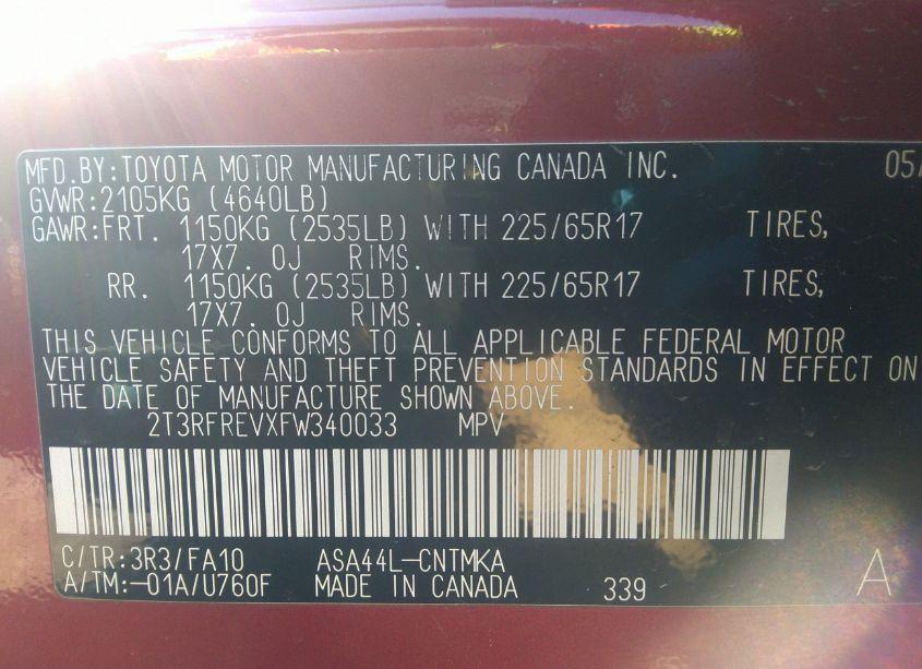 Photo 9 of 2015 Toyota Rav4 XLE (VIN 2T3RFREVXFW340033)