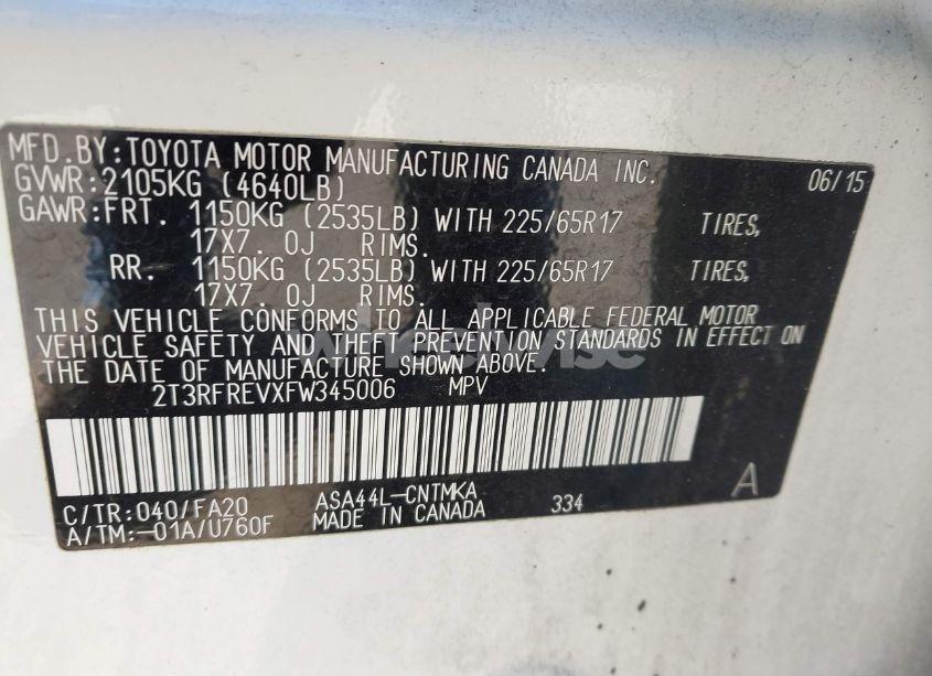 Photo 9 of 2015 Toyota Rav4 XLE (VIN 2T3RFREVXFW345006)