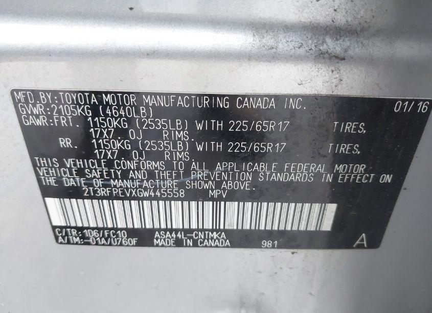 Photo 9 of 2016 Toyota Rav4 XLE (VIN 2T3RFREVXGW445558)