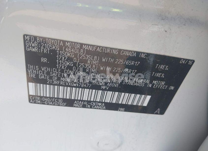 Photo 9 of 2016 Toyota Rav4 XLE (VIN 2T3RFREVXGW478477)