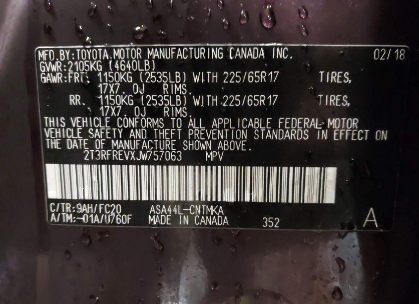 Photo 9 of 2018 Toyota Rav4 ADVENTURE/XLE (VIN 2T3RFREVXJW757063)