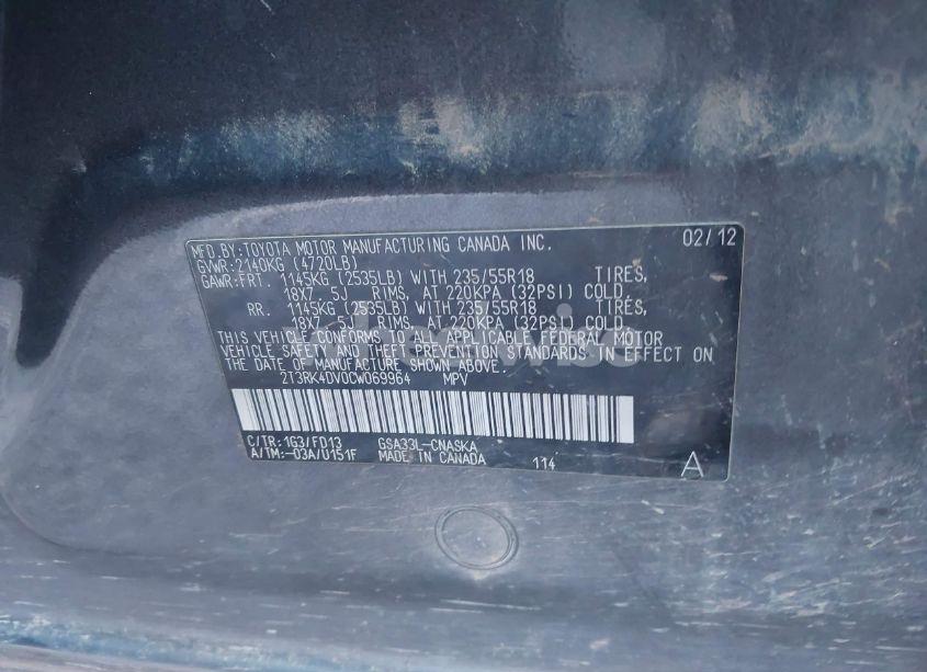 Photo 9 of 2012 Toyota Rav4 SPORT V6 (VIN 2T3RK4DV0CW069964)