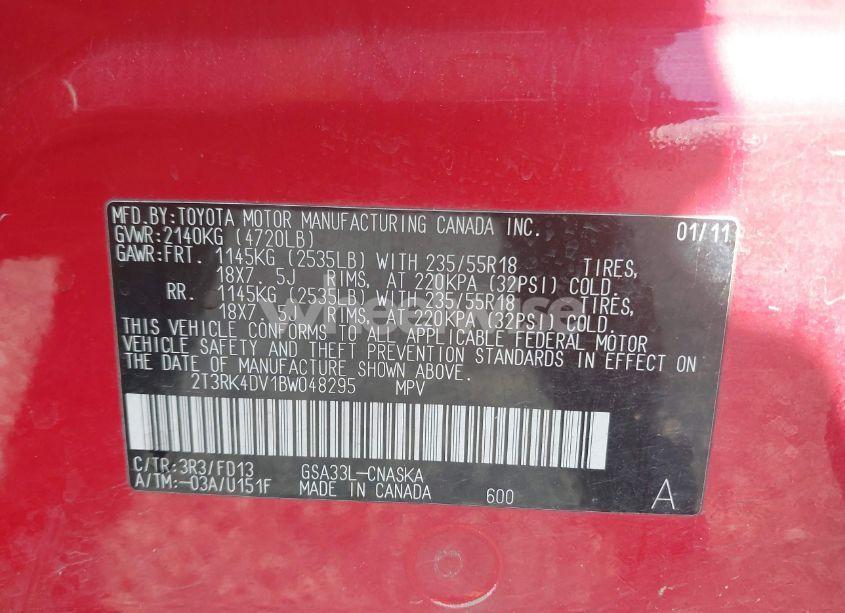 Photo 9 of 2011 Toyota Rav4 SPORT V6 (VIN 2T3RK4DV1BW048295)