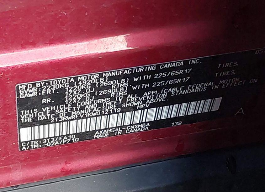 Photo 9 of 2019 Toyota Rav4 HYBRID XLE (VIN 2T3RWRFV1KW012119)