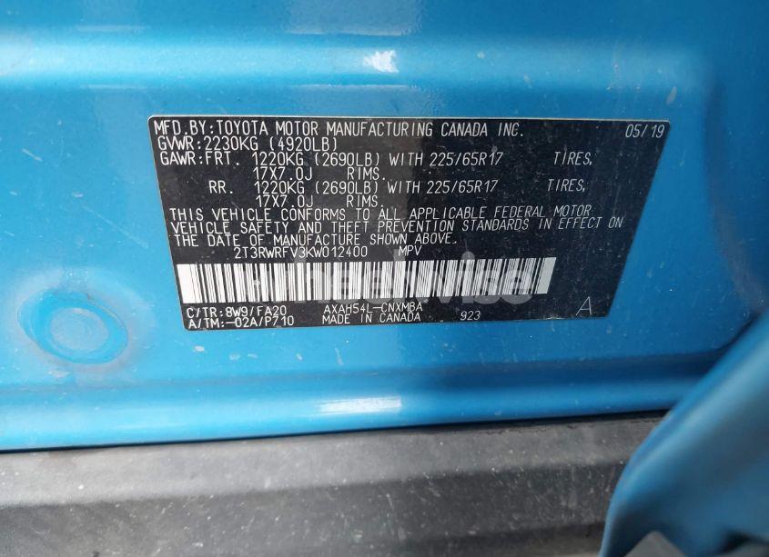 Photo 9 of 2019 Toyota Rav4 HYBRID XLE (VIN 2T3RWRFV3KW012400)