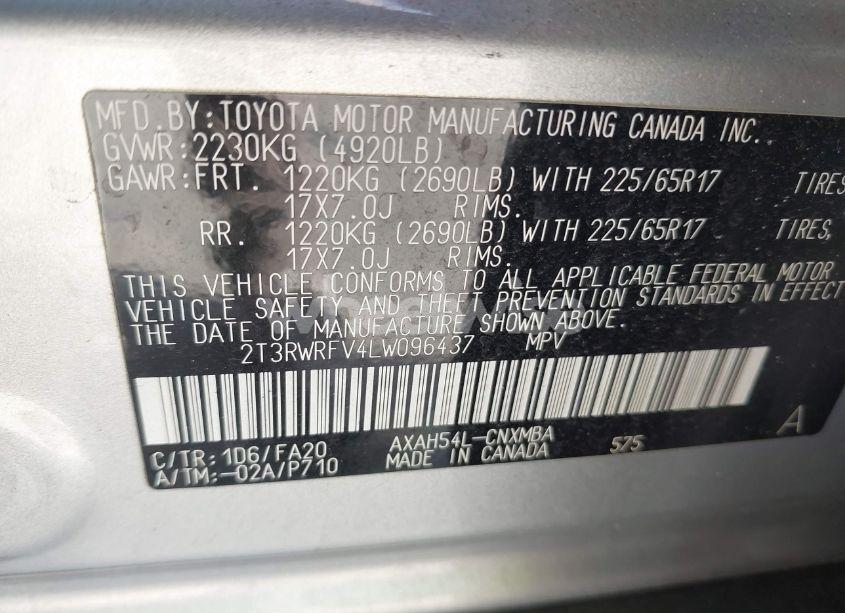 Photo 9 of 2020 Toyota Rav4 HYBRID XLE (VIN 2T3RWRFV4LW096437)