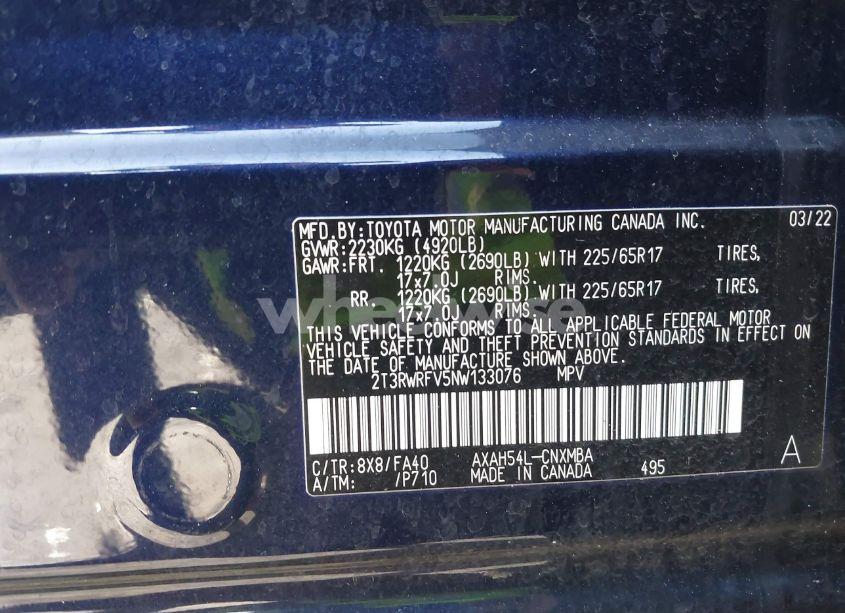 Photo 9 of 2022 Toyota Rav4 HYBRID XLE (VIN 2T3RWRFV5NW133076)