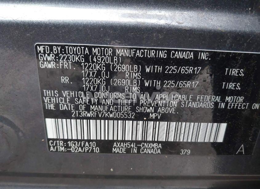 Photo 9 of 2019 Toyota Rav4 HYBRID XLE (VIN 2T3RWRFV7KW005532)