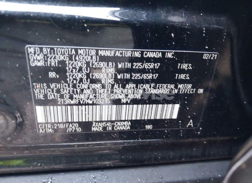 Photo 9 of 2021 Toyota Rav4 HYBRID XLE (VIN 2T3RWRFV7MW109215)