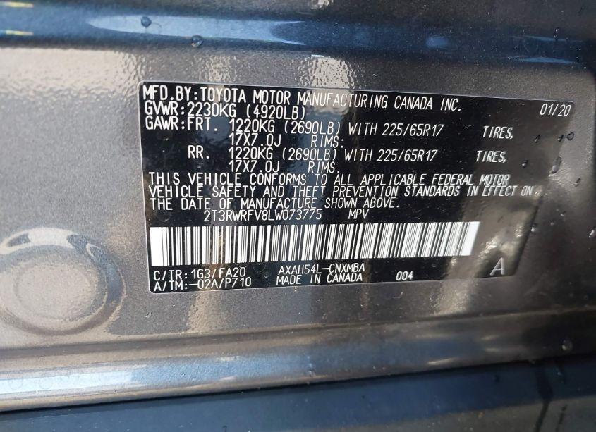 Photo 9 of 2020 Toyota Rav4 HYBRID XLE (VIN 2T3RWRFV8LW073775)