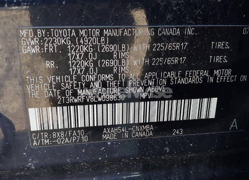 Photo 9 of 2020 Toyota Rav4 HYBRID XLE (VIN 2T3RWRFV8LW098630)
