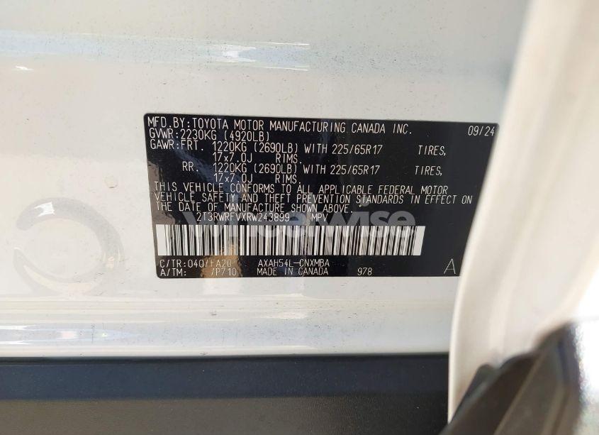 Photo 9 of 2024 Toyota Rav4 HYBRID XLE (VIN 2T3RWRFVXRW243899)