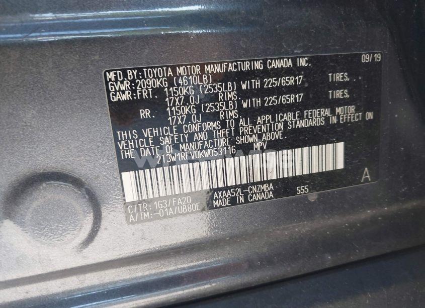 Photo 9 of 2019 Toyota Rav4 XLE (VIN 2T3W1RFV0KW053116)