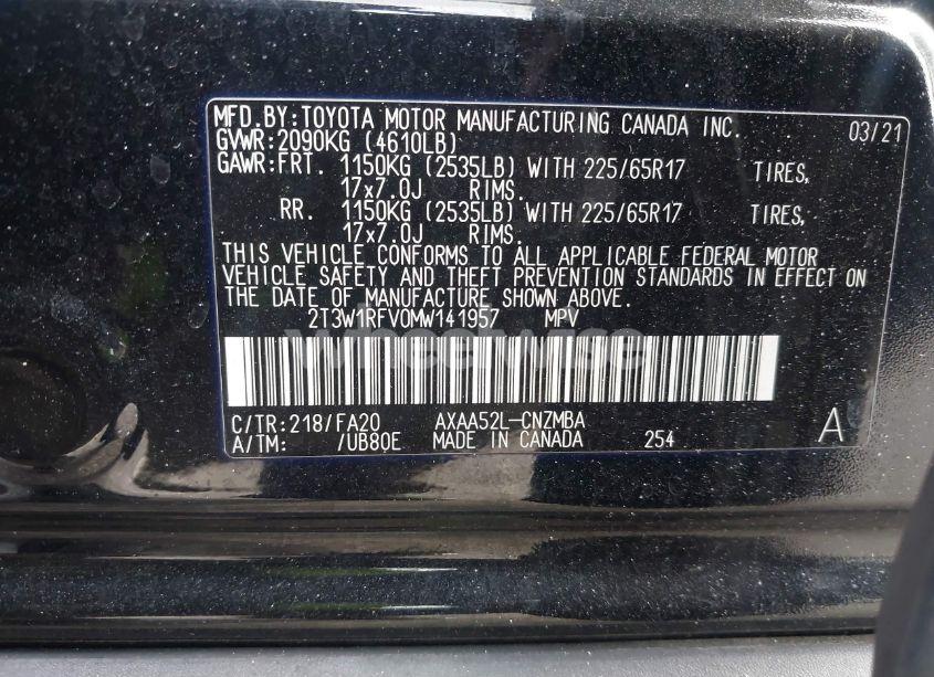 Photo 9 of 2021 Toyota Rav4 XLE (VIN 2T3W1RFV0MW141957)