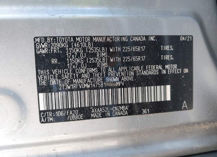 Photo 9 of 2021 Toyota Rav4 XLE (VIN 2T3W1RFV0MW147581)