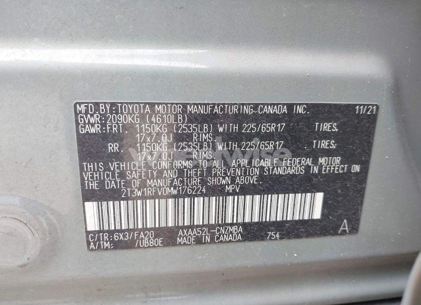 Photo 9 of 2021 Toyota Rav4 XLE (VIN 2T3W1RFV0MW176224)