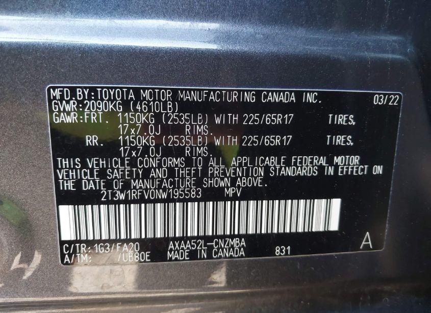 Photo 9 of 2022 Toyota Rav4 XLE (VIN 2T3W1RFV0NW195583)