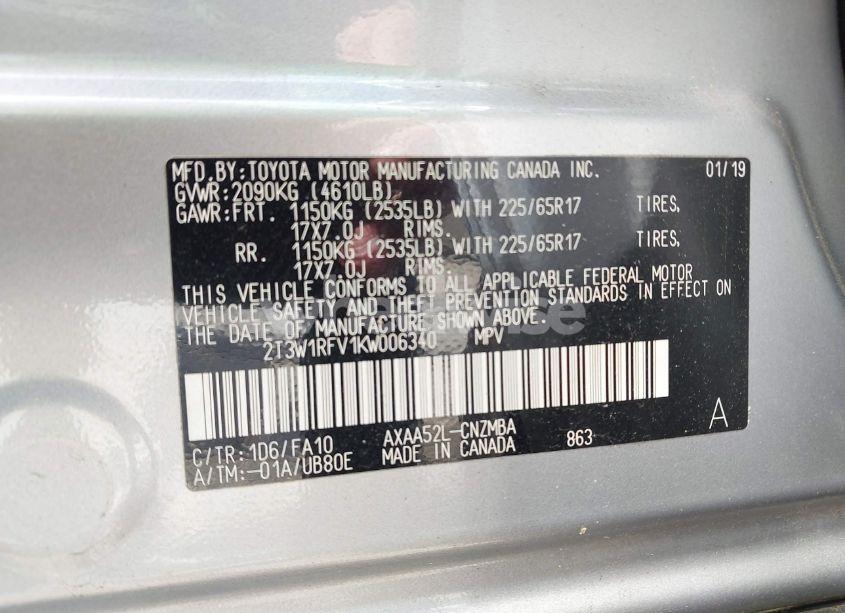 Photo 8 of 2019 Toyota Rav4 XLE (VIN 2T3W1RFV1KW006340)