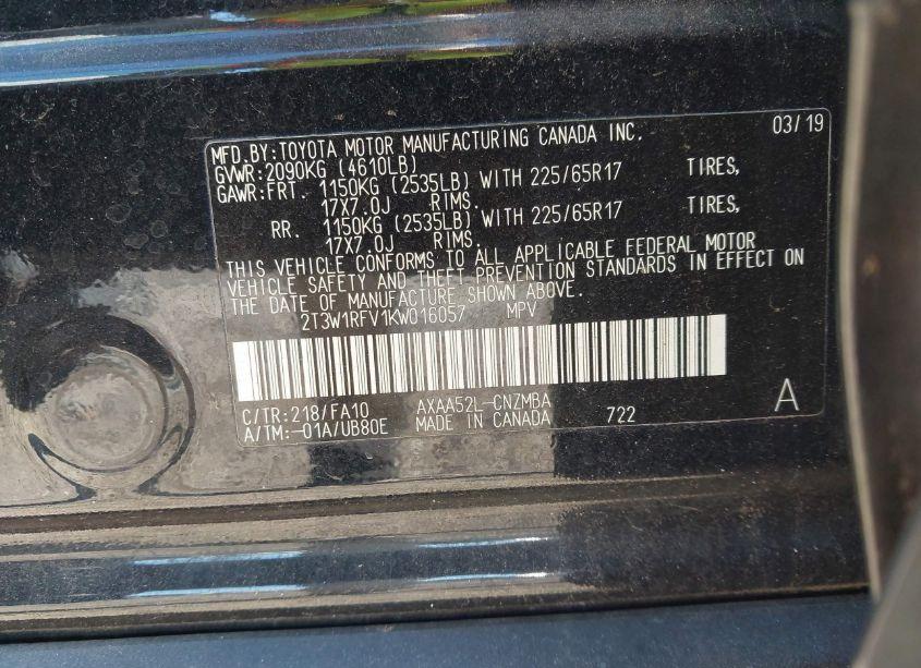 Photo 9 of 2019 Toyota Rav4 XLE (VIN 2T3W1RFV1KW016057)