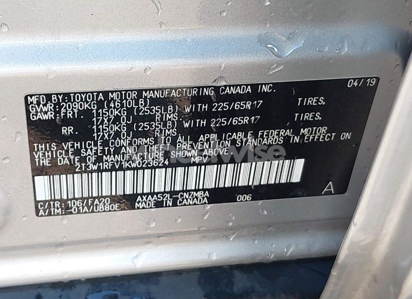 Photo 9 of 2019 Toyota Rav4 XLE (VIN 2T3W1RFV1KW023624)