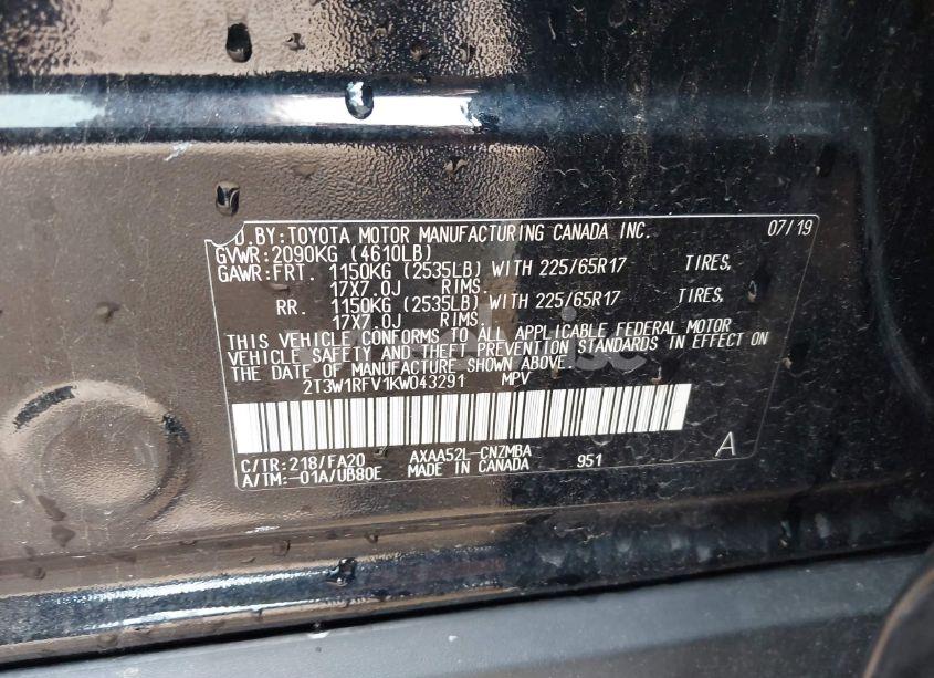 Photo 9 of 2019 Toyota Rav4 XLE (VIN 2T3W1RFV1KW043291)