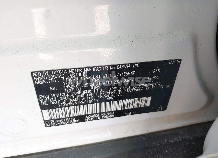 Photo 9 of 2019 Toyota Rav4 XLE (VIN 2T3W1RFV1KW048815)