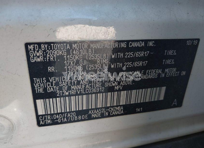 Photo 9 of 2020 Toyota Rav4 XLE (VIN 2T3W1RFV1LC036912)