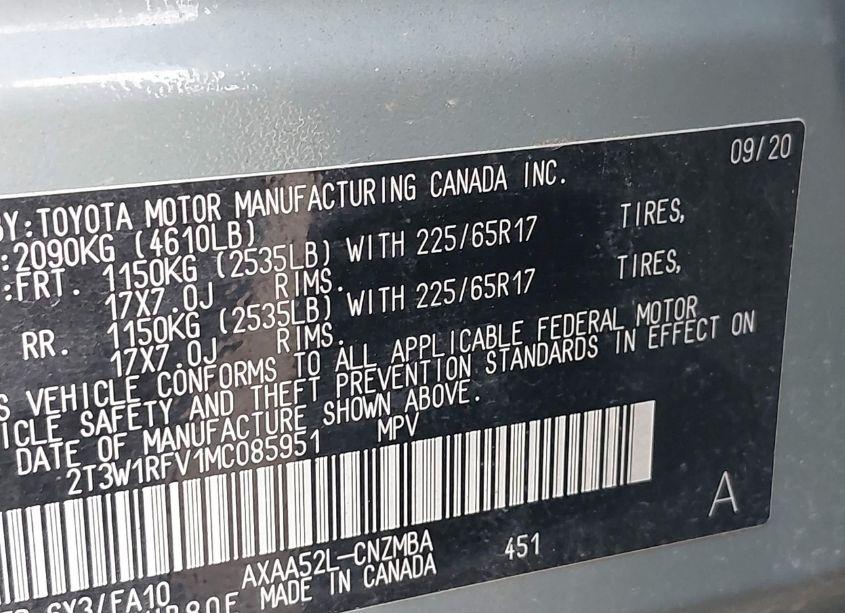 Photo 9 of 2021 Toyota Rav4 XLE (VIN 2T3W1RFV1MC085951)