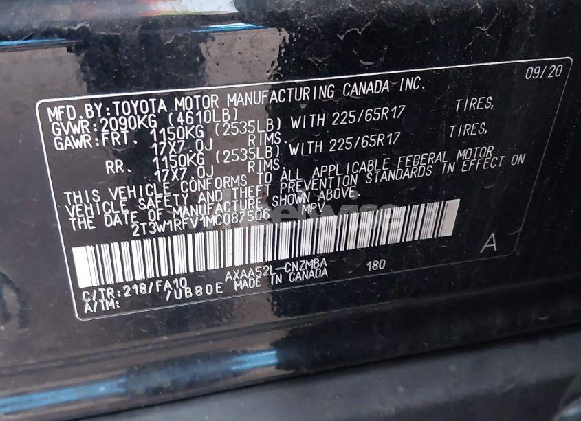 Photo 9 of 2021 Toyota Rav4 XLE (VIN 2T3W1RFV1MC087506)