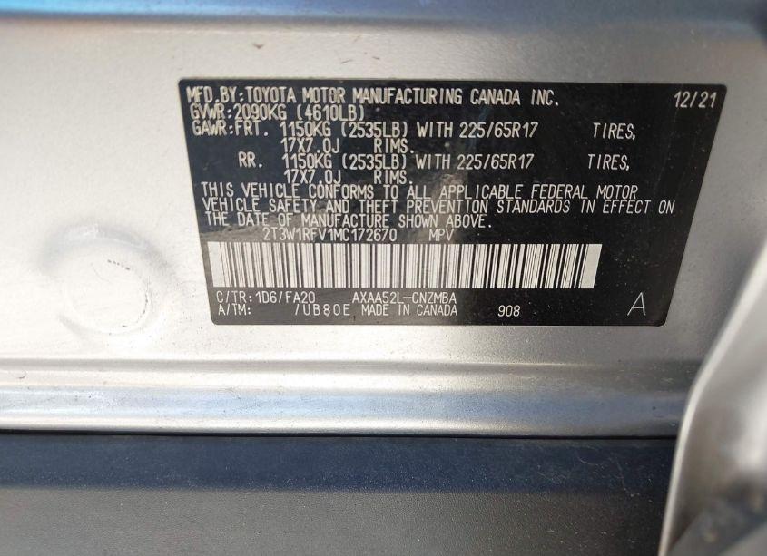 Photo 9 of 2021 Toyota Rav4 XLE (VIN 2T3W1RFV1MC172670)