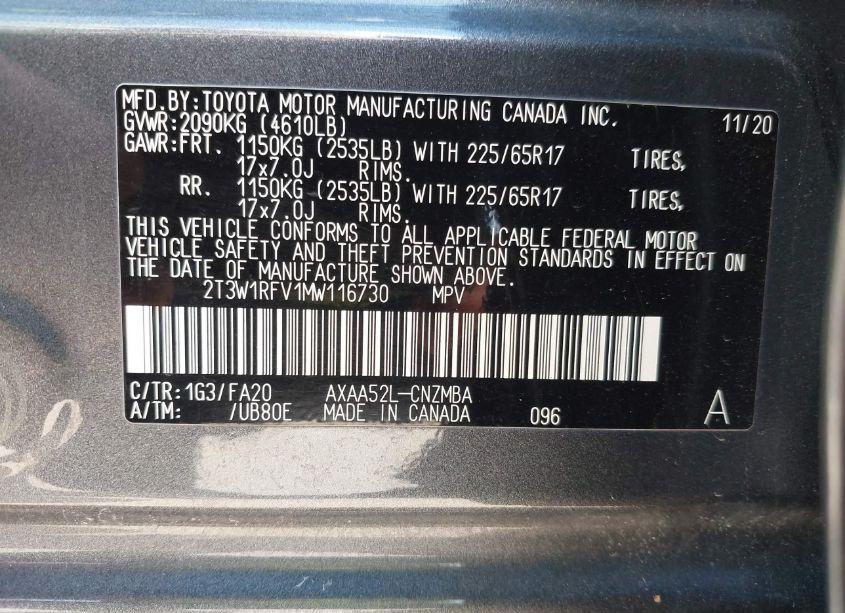 Photo 9 of 2021 Toyota Rav4 XLE (VIN 2T3W1RFV1MW116730)