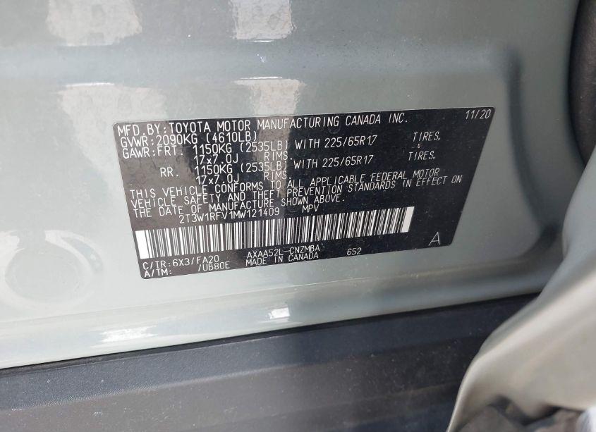 Photo 9 of 2021 Toyota Rav4 XLE (VIN 2T3W1RFV1MW121409)