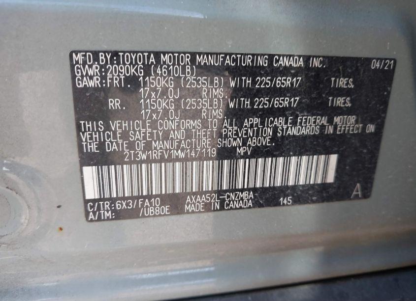 Photo 9 of 2021 Toyota Rav4 XLE (VIN 2T3W1RFV1MW147119)