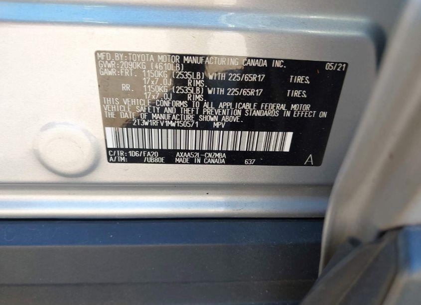 Photo 9 of 2021 Toyota Rav4 XLE (VIN 2T3W1RFV1MW150571)