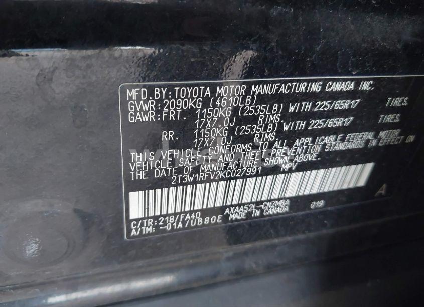 Photo 9 of 2019 Toyota Rav4 XLE (VIN 2T3W1RFV2KC027991)