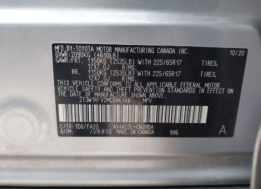 Photo 9 of 2021 Toyota Rav4 XLE (VIN 2T3W1RFV2MC096148)