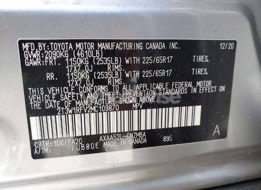 Photo 9 of 2021 Toyota Rav4 XLE (VIN 2T3W1RFV2MC109870)