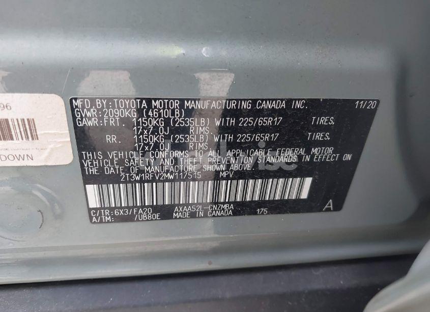 Photo 9 of 2021 Toyota Rav4 XLE (VIN 2T3W1RFV2MW117515)