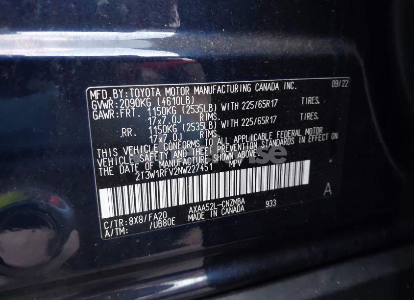 Photo 9 of 2022 Toyota Rav4 XLE (VIN 2T3W1RFV2NW227451)