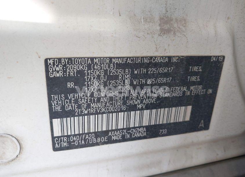 Photo 9 of 2019 Toyota Rav4 XLE (VIN 2T3W1RFV3KC002016)