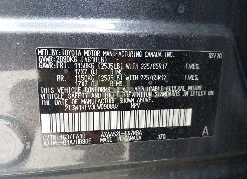 Photo 9 of 2020 Toyota Rav4 XLE (VIN 2T3W1RFV3LW090887)