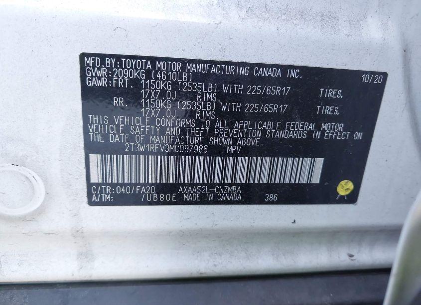 Photo 9 of 2021 Toyota Rav4 XLE (VIN 2T3W1RFV3MC097986)