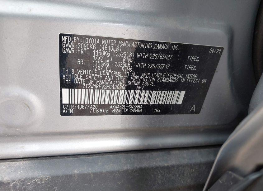 Photo 9 of 2021 Toyota Rav4 XLE (VIN 2T3W1RFV3MC136866)