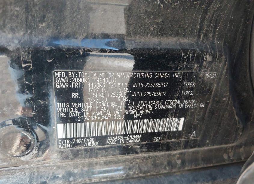 Photo 9 of 2021 Toyota Rav4 XLE (VIN 2T3W1RFV3MW113893)